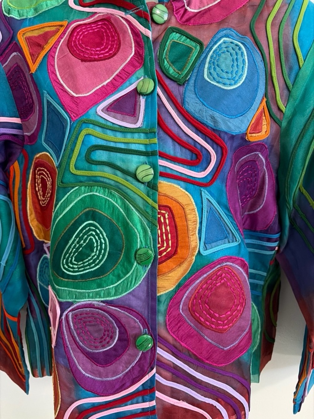 Anage Silk Multicolor Abstract Patchwork Button-Front Jacket - Picture 3 of 5